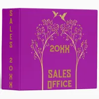 Monogrammed Gold Trees with Birds on Purple | 3 Ring Binder