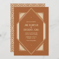 Burnt Sienna & Desert Taupe Art Deco Wedding Photo Invitation
