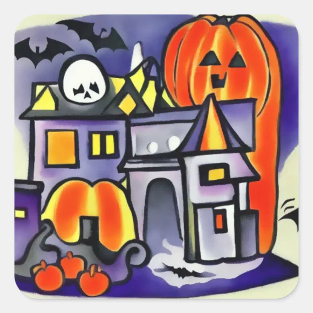 Pumpkins, ghosts, Halloween bats Square Sticker