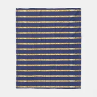 Nautical Navy Blue and Gold Effect Striped Fleece Blanket