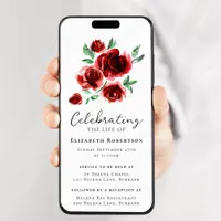 Red Roses Floral Funeral Digital Evite Invitation