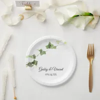 Green English Ivy Vine Watercolor Wedding Paper Plates