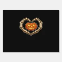 Skeleton Hands Heart With Pumpkin Cute Spooky Hall Sign