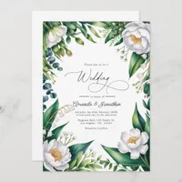 Green and White Botanical Floral Wedding QR Code Invitation
