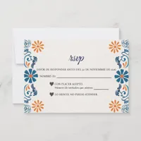 Blue Orange Floral Elegant Fiesta Spanish Wedding RSVP Card