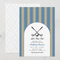 Dusty Blue, Stone, & White Golf Birthday Party Invitation