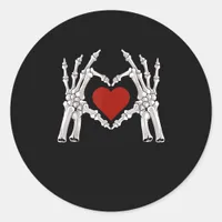 Skeleton Hands Form A Heart With Red Heart Bright  Classic Round Sticker
