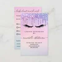 Glitter Blue Eyelash Extension Client Record Busin Business Card