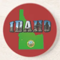 Idaho Map, Seal and Picture Text Coaster