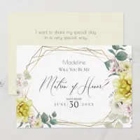 Yellow Peony Flower Will You Be My Matron of Honor Invitation