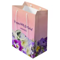 80th Birthday pink purple florals monogram name Medium Gift Bag