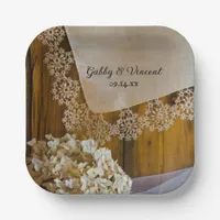 Country Lace and Flowers Barn Wedding Paper Plates