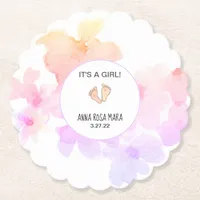 *~* Baby Shower Peach Pink Floral  Soft Watercolor Paper Coaster