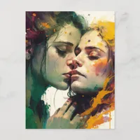 Woman in Love Colorful Mixed Media Painting Postcard