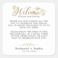 Gold Greenery Wedding Welcome Square Sticker