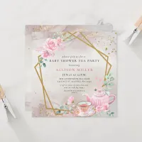 Rustic Blush Rose Gold Tea Party Baby Shower  Invitation