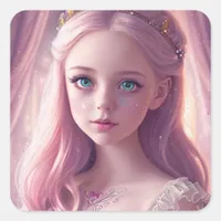 Sparkling Blue Eyed Princess Girl Square Sticker