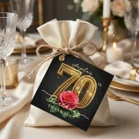 Black Gold Red Rose 70th Birthday Thank You Favor Tags