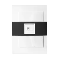 Minimalist Black and White Monogram Wedding Invitation Belly Band