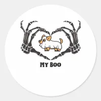 My Boo Chihuahua Costume With Skeleton Heart Hands Classic Round Sticker