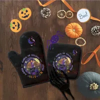 Happy Halloween Purple Witch Birthday  Oven Mitt & Pot Holder Set