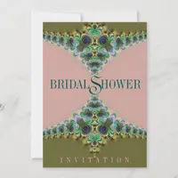 Pink & Green Peacock  Lace Bridal Shower Invites