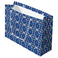 Metallic Silver, Blue Shades Stained Glass Style Large Gift Bag