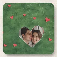 Red Hearts on Green Grass Beverage Coaster