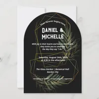 Modern Arched Black Gold Wedding Botanical Theme Invitation