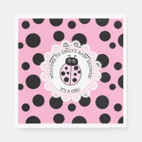 Pink Ladybug Girl's Baby Shower Napkins