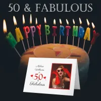 50th Birthday Name Photo 50 and Fabulous Red Heart Card