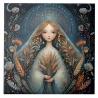 Virgo Maiden Zodiac Astrology Celestial Birthday Ceramic Tile