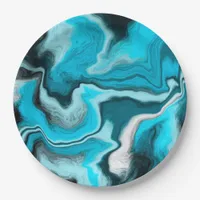 Blue, Black and White Marble Fluid Art     Paper Plates