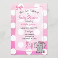 Pink Elephant Girl's Baby Shower Invitation
