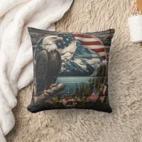 Majestic Eagle Perched on Tree Near Mountains Throw Pillow