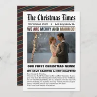 Newlywed Our First Christmas Newspaper Style Photo Holiday Card