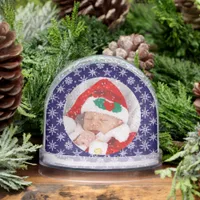 Custom Photo Santa Baby Snowflake Script Blue Snow Globe