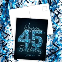 Elegant Chic Sapphire Blue and Black 45th Birthday Postcard