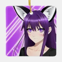 Personalized Anime Girl with Purple Hair and Eyes Ceramic Ornament