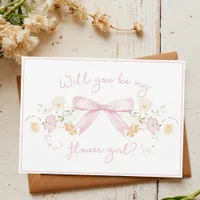 Chic Flower Girl Proposal with Bow Cute Girly Pink Card