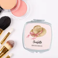 Bridesmaid pink strawhat compact mirror