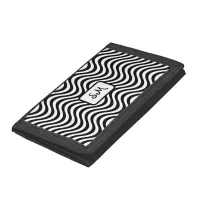 Monogram Black & White Wavy Stripes Psychedelic Trifold Wallet