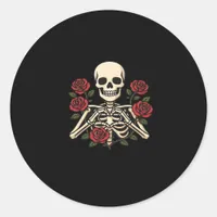 Skeleton Heart Hands With Red Roses – Romantic Got Classic Round Sticker