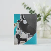 Black White Blue Piano and Chair collage Postcard