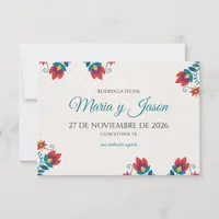Fiesta Colorful Botanical Floral Spanish Wedding Save The Date