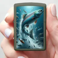 Majestic Salmon During Moonlit Dance  Zippo Lighter