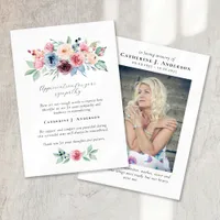Watercolor Floral Photo Sympathy Funeral Memorial Thank You Card