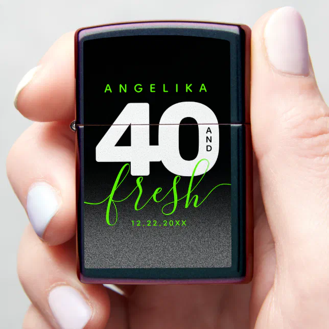 Modern Girly Bright Green 40 and Fresh Zippo Lighter