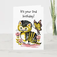 Adorable Kitten and Butterfly Second Birthday Card