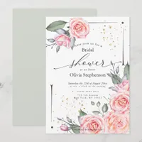 Pink Floral Cottage Roses Bridal Shower  Invitation